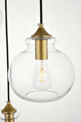 Destry 3 Lights Brass Pendant With Clear Glass