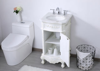 19 inch Single Bathroom vanity in antique white with ivory white engineered marble