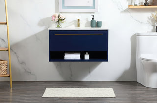 36 inch Single bathroom vanity in blue with backsplash