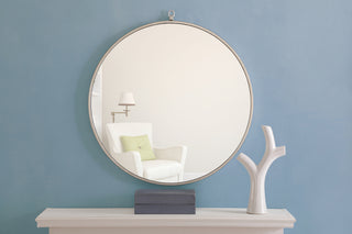 Metal frame Round Mirror with decorative hook 28 inch Silver finish