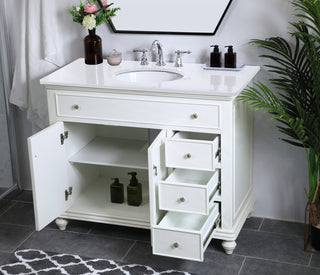 42 inch Single Bathroom vanity in antique white with ivory white engineered marble