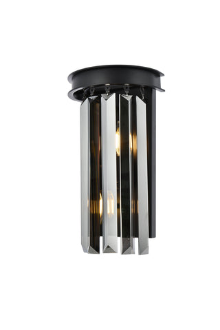 Sydney 2 light Matte Black Wall Sconce Silver Shade (Grey) Royal Cut Crystal