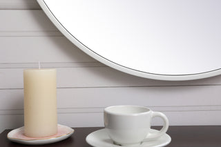 Metal frame round mirror with decorative hook 21 inch in White