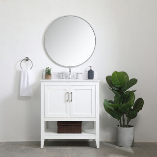 30 inch Single Bathroom Vanity in White with Backsplash