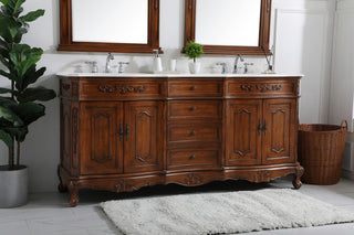 72 inch Double Bathroom vanity in Teak with ivory white engineered marble