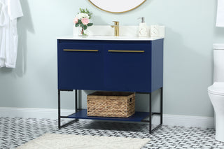 36 inch Single bathroom vanity in blue with backsplash