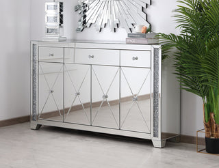60 in silver crystal mirrored credenza