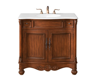 36 inch Single Bathroom vanity in brown with ivory white engineered marble