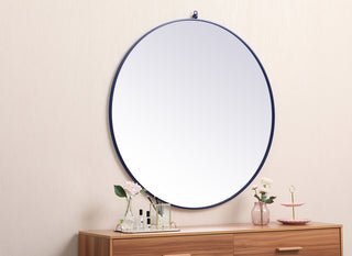 Metal frame round mirror with decorative hook 45 inch in Blue