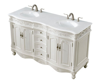 60 inch Double Bathroom vanity in Antique white with ivory white engineered marble