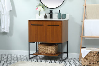 30 inch Single bathroom vanity in teak with backsplash