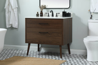 36 inch Single bathroom vanity in walnut with backsplash