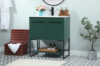 30 inch Single bathroom vanity in green with backsplash