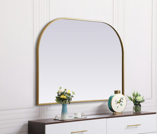 Metal Frame Arch Mirror 42x30 Inch in Brass