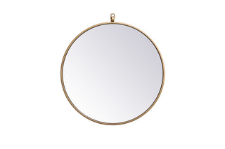 Metal frame round mirror with decorative hook 21 inch in Brass