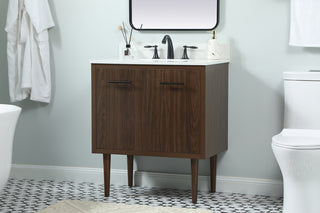 30 inch Single bathroom vanity in walnut with backsplash