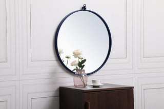 Metal frame round mirror with decorative hook 21 inch in Blue