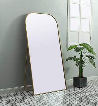 Metal Frame Arch Full Length Mirror 35x66 Inch in Brass