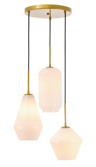 Gene 3 light Brass and Frosted white glass pendant