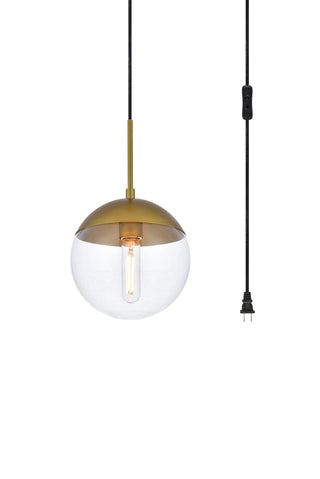 Eclipse 1 Light Brass plug in pendant With Clear Glass