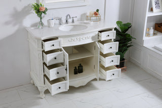 48 inch Single Bathroom vanity in antique white  with ivory white engineered marble