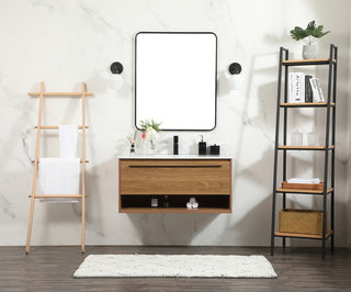 40 inch Single bathroom vanity in walnut brown with backsplash