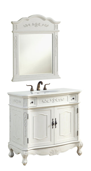 36 inch Single Bathroom vanity in Antique White with ivory white engineered marble