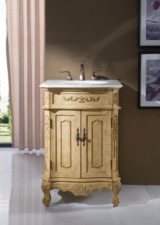 24 inch Single Bathroom vanity in Antique Beige with ivory white engineered marble