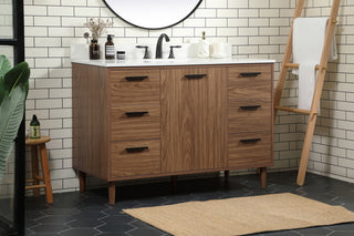 48 inch Single bathroom vanity in walnut brown with backsplash