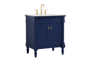 30 inch Single Bathroom vanity in Blue with ivory white engineered marble