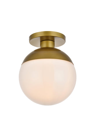 Eclipse 1 Light Brass Flush Mount With Frosted White Glass