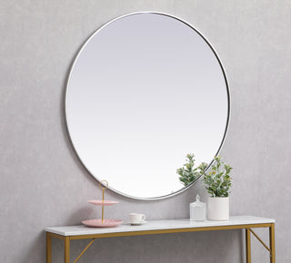 Metal frame round mirror 39 inch in silver