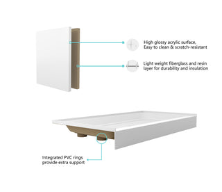 60x30 inch Single threshold shower tray left drain in glossy white