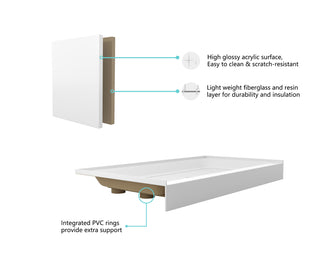 60x30 inch Single threshold shower tray right drain in glossy white