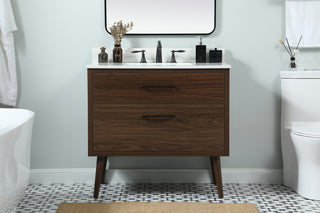 36 inch Single bathroom vanity in walnut with backsplash