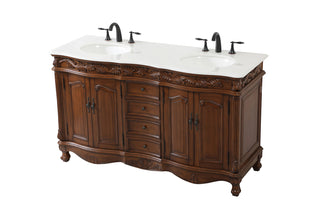 60 inch double Bathroom vanity in teak with ivory white engineered marble