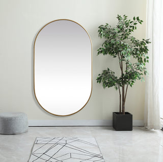 Metal Frame Oval Mirror 36x60 Inch in Brass