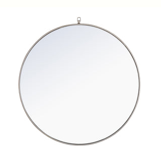 Metal frame Round Mirror with decorative hook 42 inch Silver finish