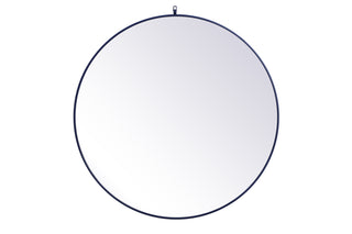 Metal frame round mirror with decorative hook 45 inch in Blue