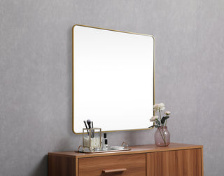 Soft corner metal square mirror 42x42 inch in Brass