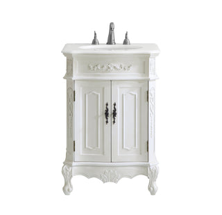 24 inch Single Bathroom vanity in Antique White with ivory white engineered marble