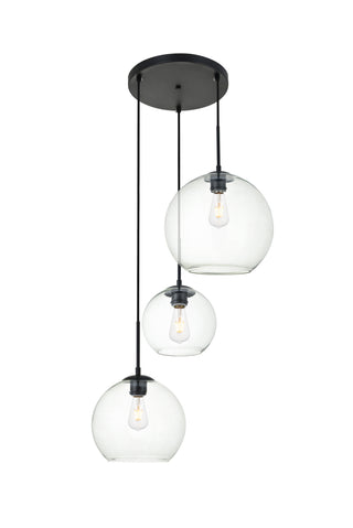 Baxter 3 Lights Black Pendant With Clear Glass