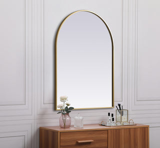 Metal Frame Arch Mirror 27x36 Inch in Brass