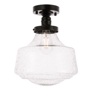 Lyle 1 light Black and Clear seeded glass Flush mount