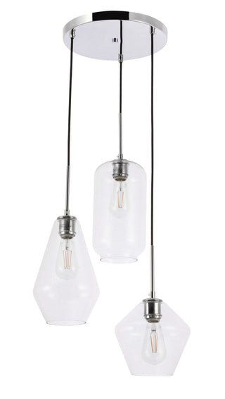 Gene 3 light Chrome and Clear glass pendant