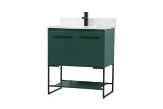 30 inch Single bathroom vanity in green with backsplash