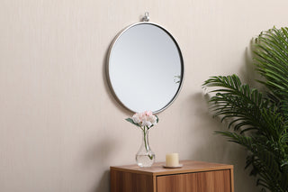 Metal frame round mirror with decorative hook 18 inch in silver