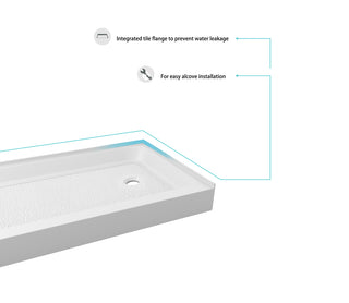 60x36 inch Single threshold shower tray right drain in glossy white