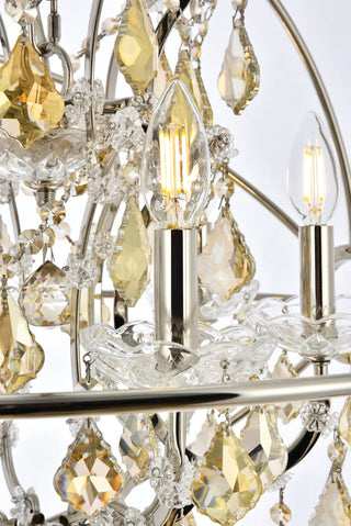 Geneva 6 light polished nickel Chandelier Golden Teak (Smoky) Royal Cut crystal