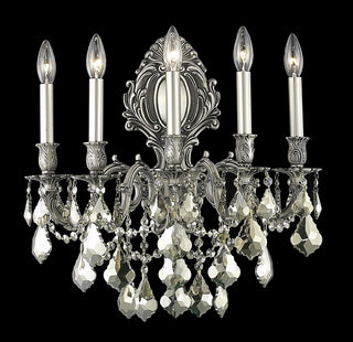 Monarch 5 light Pewter Wall Sconce Golden Teak (Smoky) Royal Cut Crystal
